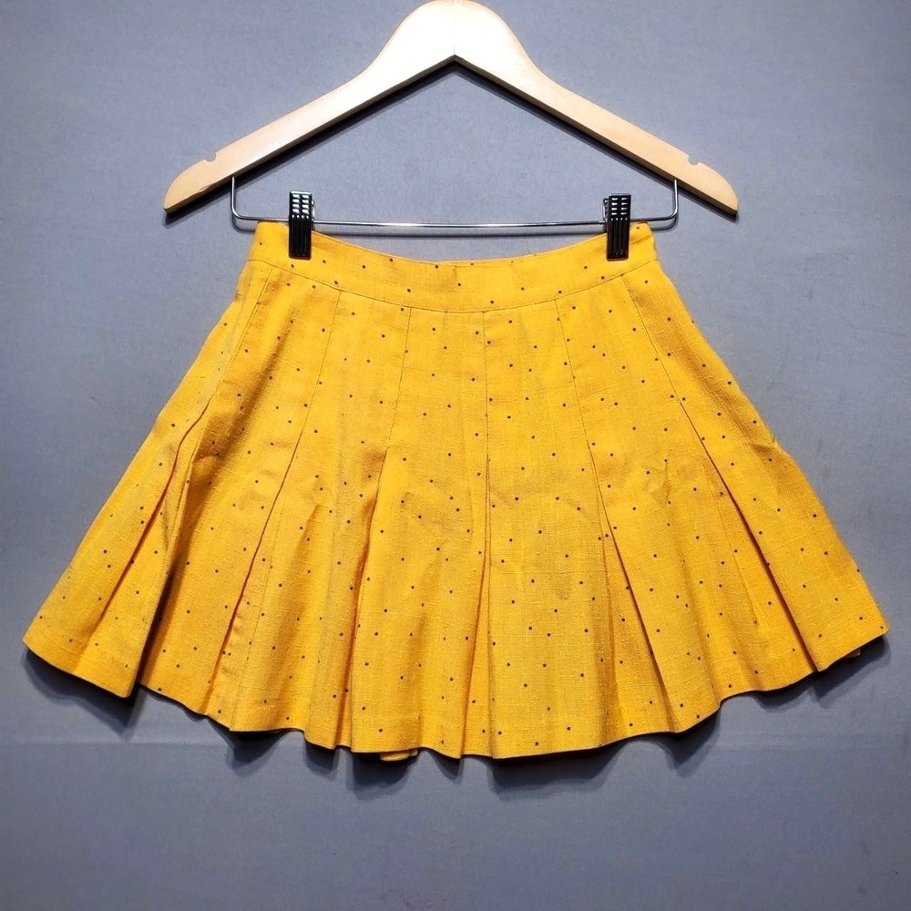 VTG Darlyn Designs Polka Dot Pleated Mini Skirt Women XS Yellow USA Indie Sleaze